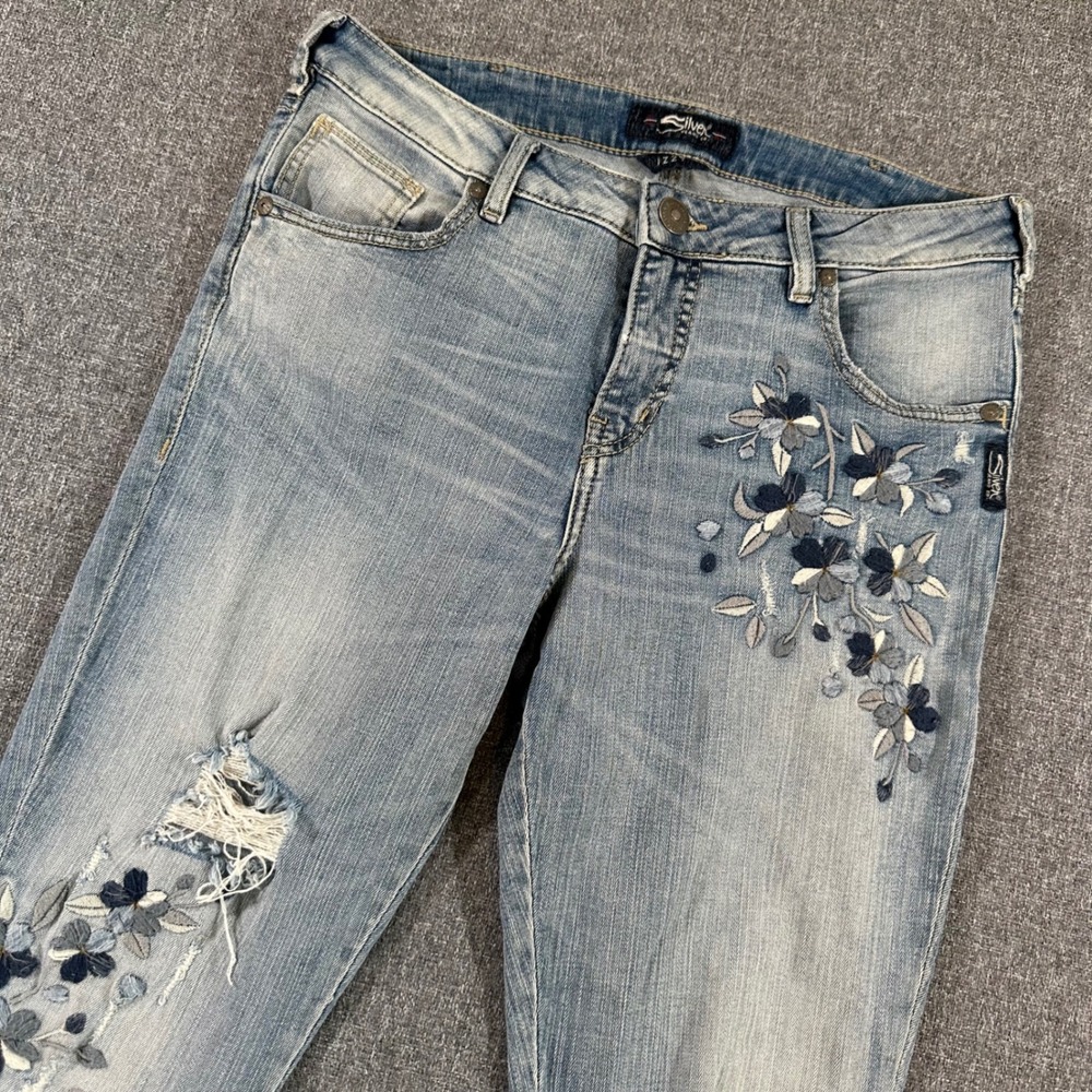 Silver Jeans Co Jeans Womens 30 Izzy Ankle Skinny Blue Floral Distressed